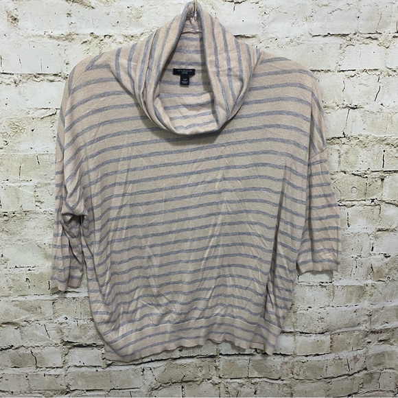 Ann Taylor Beige Gray Striped Cashmere Blend Cowl Neck Knit Top - Picture 1 of 5